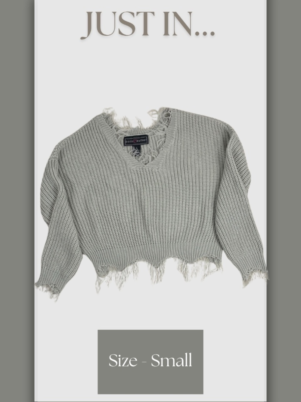 Boho Gray V-Neck Distressed Frayed Hem Oversized Slightly Cropped Sweater Cozy